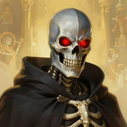 portrait of skeletor, red glowing eyes, cloak, fantasy, extremely detailed, digital painting, artstation, concept art, smooth, sharp focus, illustration, stunning lighting, art by artgerm and alphonse mucha and simon stalenhag, realistic character concept, high fantasy, light atmosphere, golden ratio, cinematic