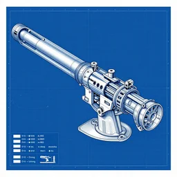 blueprint of a railgun, highly detailed, precise lines, 4k,