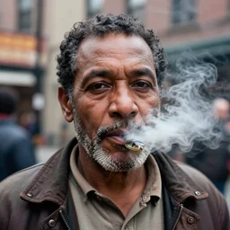 closeup portrait of a snake oil salesman in a smoky new york back street, photograph, natural light, detailed face, magazine, press, photo, Steve McCurry, David Lazar, CANON Eos C300, ƒ1.8, 35mm, 8K