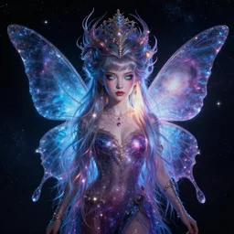 portrait of a magical fairy made of galaxies, highly detailed, realistic, octane render, comic book art, space travel