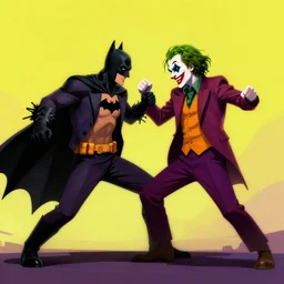 batman joker fighting in lofi art style illustration