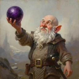a beautiful portrait painting of a bald fantasy gnome throwing acid bomb, portrait fantasy art, art by keith parkinson and greg rutkowski and tim hildebrandt