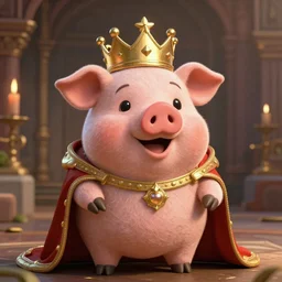 photo happy puppet pig king wearing a crown posing, trending on artstation, cinematic,