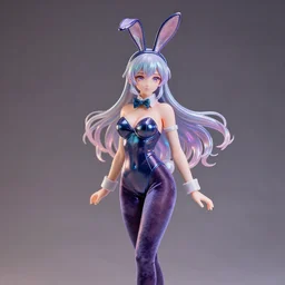 velvet stockings, skin tight rabbit costume, bunny ears rim, velvet stockings, bra, james jean isolated magical girl vinyl figure, figure photography, holographic undertones, anime stylized, glitter accents on figure high detail, ethereal lighting sigma