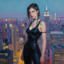 painting of new york city cyberpunk style, fine details, magali villeneuve, artgerm, rutkowski