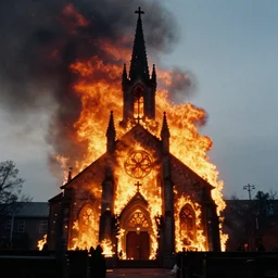 7 0 s movie still of a burning church, cinestill 8 0 0 t 3 5 mm eastmancolor, heavy grain, high quality, high detail