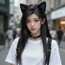 catgirl cyberpunk belle delphine, bust portrait, photorealistic, artstation, anime, outfit-of-the-day, instagram, fashion outfit, inspo, street outfit, fashion model, fashion model, ootd, kpop, idol, flcl cover, yoji shinkawa greg rutkowski Craig Mullins Noah Bradley mark arian, selfie, bust portrait, ilya kuvshinov, trending on artstation, artstation hq, very very very beautiful, symmetrical, vignette, photoshop, clip studio paint, paint tool sai, J.C. Leyendecker WLOP