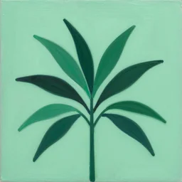 an abstract painting of a dark green plant growing to take up everything against a mint green background, painting