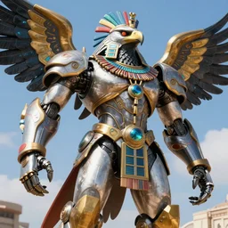 Aztec eagle warrior gigantic mech, futuristic ultra-detailed beautiful digital art, bright colors, 4k, 8k, hd
