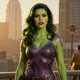 Aubrey Plaza as She-Hulk, atmospheric lighting, Image 90s style, intricate, golden hour, ultra detailed by Jim Lee and Travis charest
