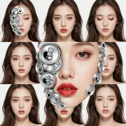 collage of a beautiful female face made of soda cans