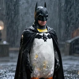 Peter Dinklage as the Penguin in a Batman film, cinematic quality, 8k, cinematic lighting, dramatic, raining, photo realistic