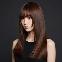 avant runway hairstyle professional designer hair bangs, full body volume hairstyle, high detail, curves and straight combed with professional salon stylist products, studio lighting, smooth sharp focus