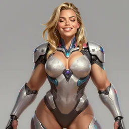 full figure ultra realistic illustration, margot robbie as thick female bodybuilder cyborg zarya from overwatch smiling with closed eyes, intricate, elegant, highly detailed, digital painting, artstation, concept art, smooth, sharp focus, illustration, art by artgerm and greg rutkowski and alphonse mucha