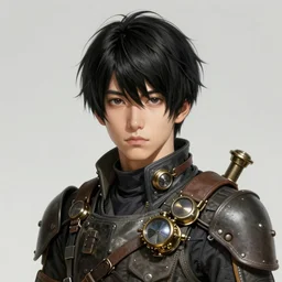 portrait of a man by ayami kojima, japanese, he is about 2 0 years old, black short hair with bangs, he is wearing a steampunk tactical gear, highly detailed portrait, digital painting, artstation, concept art, smooth, sharp foccus ilustration, artstation hq