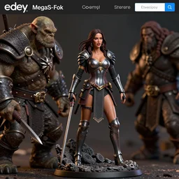80mm resin detailed Miniature of Megan Fox in armor is talking with an orc warrior; Image on the store website, eBay