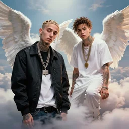 Lil Peep and Juice Wrld as angels in heaven, digital art, artstation, hyperrealistic, detalied, high quality,8K,