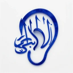 minimalist, surrealist, islamic art, islamic calligraphy, 8 k, abstract, 3 d render, glossy, shiny, lapis lazuli gradients, negative space, proportional, inner ear, vector image, octane render