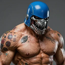 solid thick super muscly male portrait, blue helmet, large metal jaw, trapjaw, ultra realistic, intricate details, the fifth element artifacts, highly detailed by peter mohrbacher, allen williams, hajime sorayama, wayne barlowe, boris vallejo, aaron horkey, gaston bussiere, craig mullins