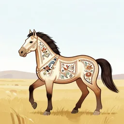 Horses on the plains in Navajo art style