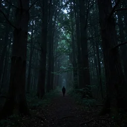 a very dark and creepy dense forest at night, fantasy style, 8 k