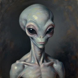 portrait of a grey alien by lucian freud