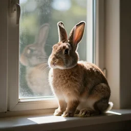 bunny rabbit sitting on the window,sunny
