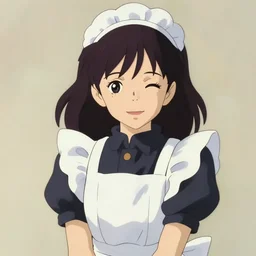 a female maid girl winking, makoto shinkai, ghibli, wlop, highly detailed, studio portrait, anime key visual,