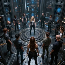 diverse groups of humans destroying the supercomputer, from behind, rebirth, beauty, wide angle, elaborate, wet, highly detailed, colors, beautiful lighting