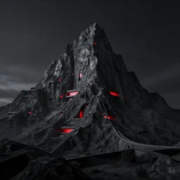 emissary mountain space by arthur haas and bruce pennington and john schoenherr, cinematic matte painting, zaha hadid building, red lights, photo realism, dark monochrome color palate, rule of thirds