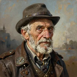 a beatiful painting of portrait, A wrinkled old fisherman, steampunk, by Mizuri AU and Soufiane Idrassi and BONDARTS and Tomasz Alen Kopera and Klaus Wittmann and Deathburger and Daniel Romanovsky and Aku, trending on artststion