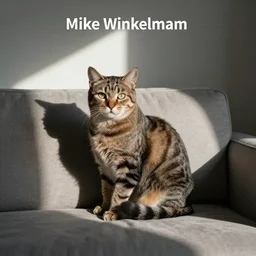 cat sitting on sofa by Mike Winkelmann