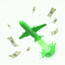 green flare island airplane warning money falling from sky splash art graphic design color splash high contrasting art, fantasy, highly detailed, art by greg rutkowski