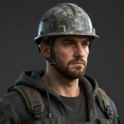 portrait of dayz 0.62 adult male with hardhat, hyperdetailed texture, beautiful octane lighting, trending on artstationhq, futuristic concept art