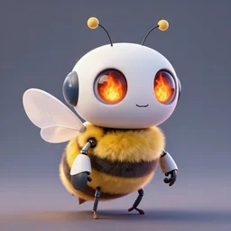 full shot,a painting of cute robot bee with big eyes made of flame,Ford, Henry Justice,trending on artstation,3d octane render,High detail