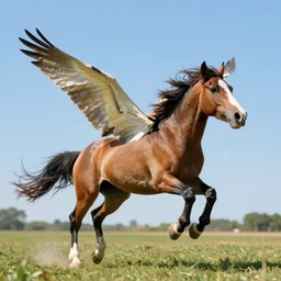 a flyihng appaloosa horse is flapping its wings while running. high quality digital art