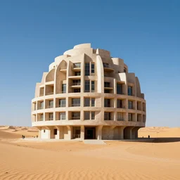 a brutalist building in a stunning desert landscape inspired by altor aalto, architecture, bauhaus, pop surrealism, surrealism,