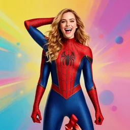a very beautiful highly aesthetic wallpaper photo of ALEXANDRIA MORGAN posing in a SPIDERMAN COSTUME in a very joyful happy mood, artsy, trending on Artstation, 4k, masterpiece