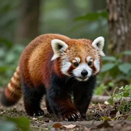 Cute red panda walks in the woods, trending on artstation, 30mm, by Noah Bradley
