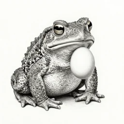 a very detailed drawing of a toad with arms coming out of its mouth holding an egg