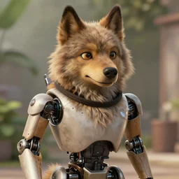 film still from the movie chappie of the robot chappie outdoor scene furry anthro anthropomorphic stylized wolf dog canine ears head android service droid robot machine fursona