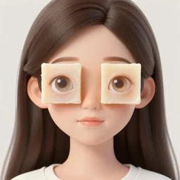 a girl character has two bar soap as her eyes