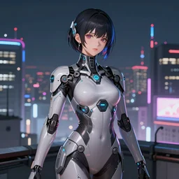 anime visual of portrait futuristic cyber warrior girl, in future cyberpunk tokyo rooftop, ssci - fi, fantasy, intricate, very very beautiful, elegant, neon light, highly detailed, digital painting, artstation, concept art, smooth, sharp focus, illustration, art by tian zi and wlop and alphonse mucha