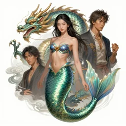 portrait mermaid with a dragon tail, chinese dragon concept art, d & d, highly detailed, digital painting, artstation, sharp focus, illustration, art by tan zi and ayanamikodon and alphonse mucha and wlop
