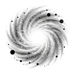 black kirby krackle dots, expanding away from small to big, create a white super cluster galaxy, black and white only, vector, wide angle shot, white background, vector art