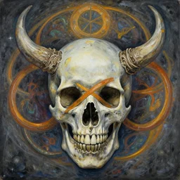 demon skull, infinite consciousness, sacred trascendence, style of Amanda Sage, style of Alex Grey, style of Ernst Fuchs