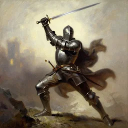 a knight raising his sword painted by frank frazetta
