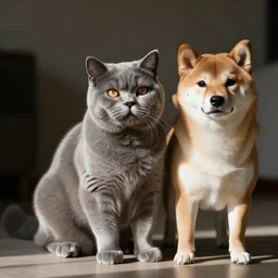 british blue shorthair cat and shiba inu