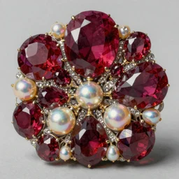 detailed rendered 8 k photograph imax and solomon joseph solomon and richard schmid and jeremy lipking victorian loose genre loose painting sample object portrait painting of a luxury jewel, cell forms, organic, red ruby, pearl