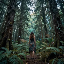 landscape beautiful woman in psychodelic dmt lsd forest, photorealistic, artgerm, artwork by Arian, Mark